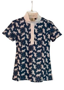 Rönner Navy Horse Print Equestrian Short Sleeve Polo Shirt Size 4